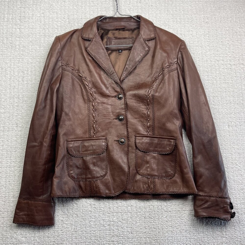 VTG Dominique Western Brown Leather Jacket Women's M Hipster Biker Pockets